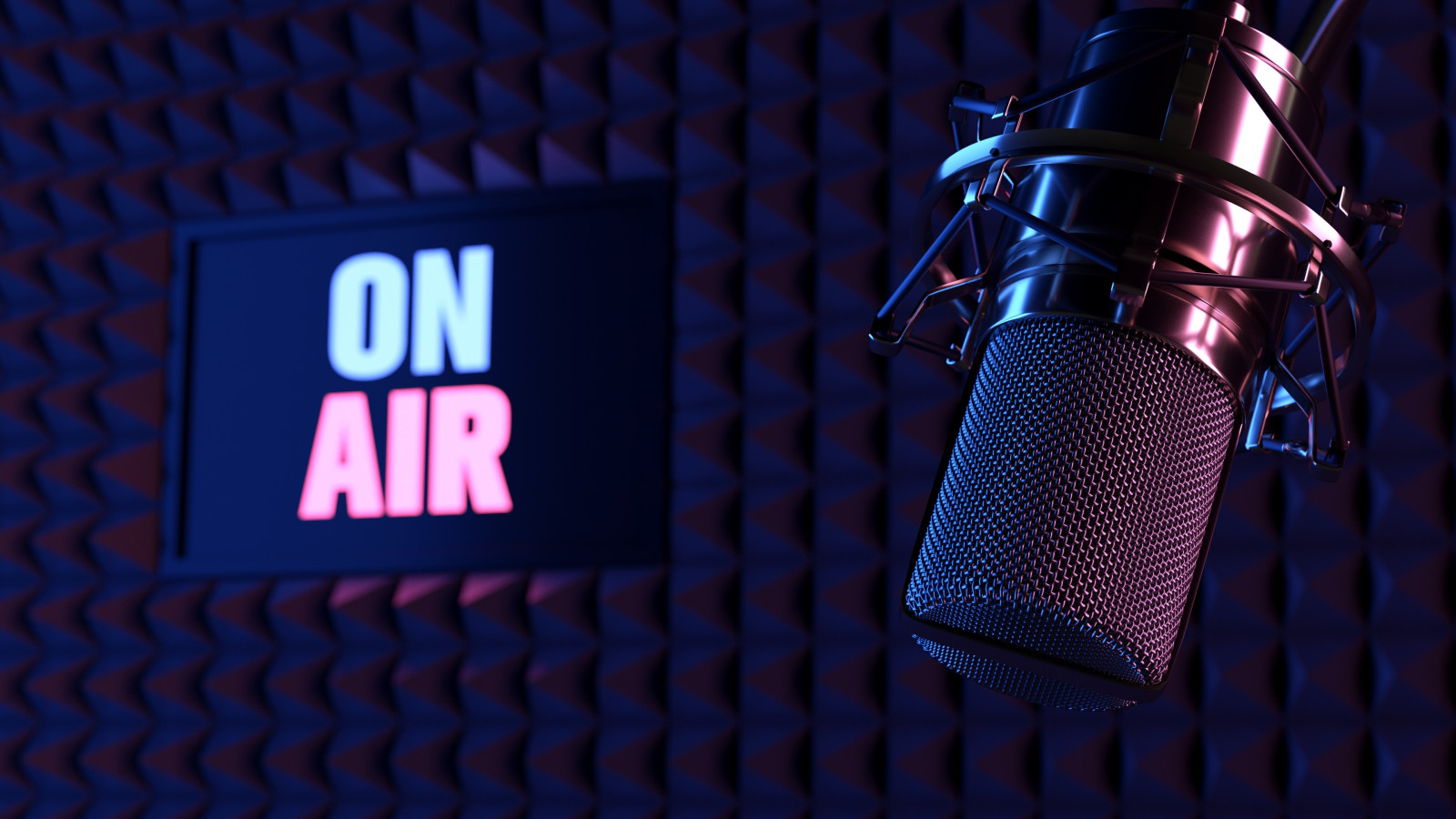 Bild von einem Microphon und einem leuchtenden Schriftzug 