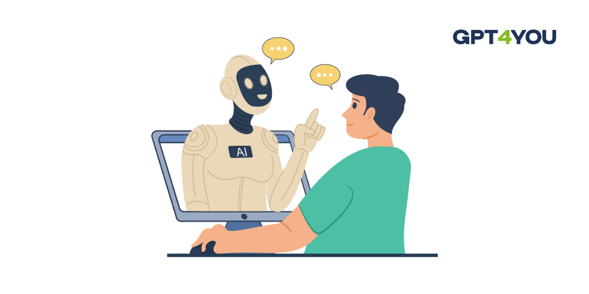 KI Roboter in Computer mit Mann