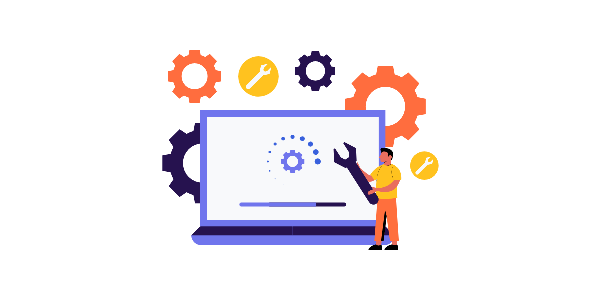 Illustration eines Laptops mit Zahrädern