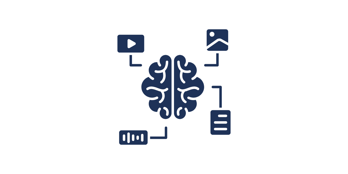 Icon eines Gehirns mit verschiedenen Medien Icons