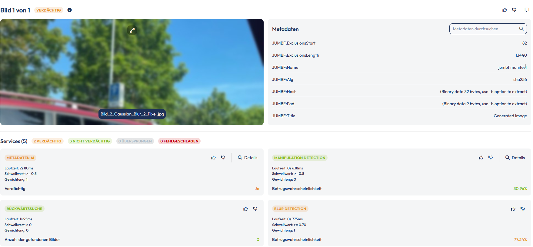 Screenshot aus dem fraudify Dashboard