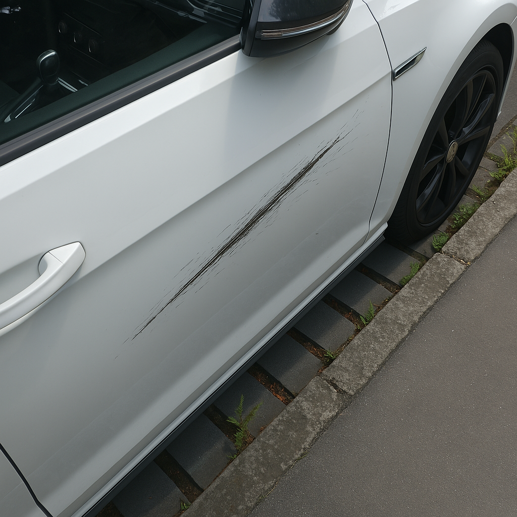 weißes Auto mit Kratzer