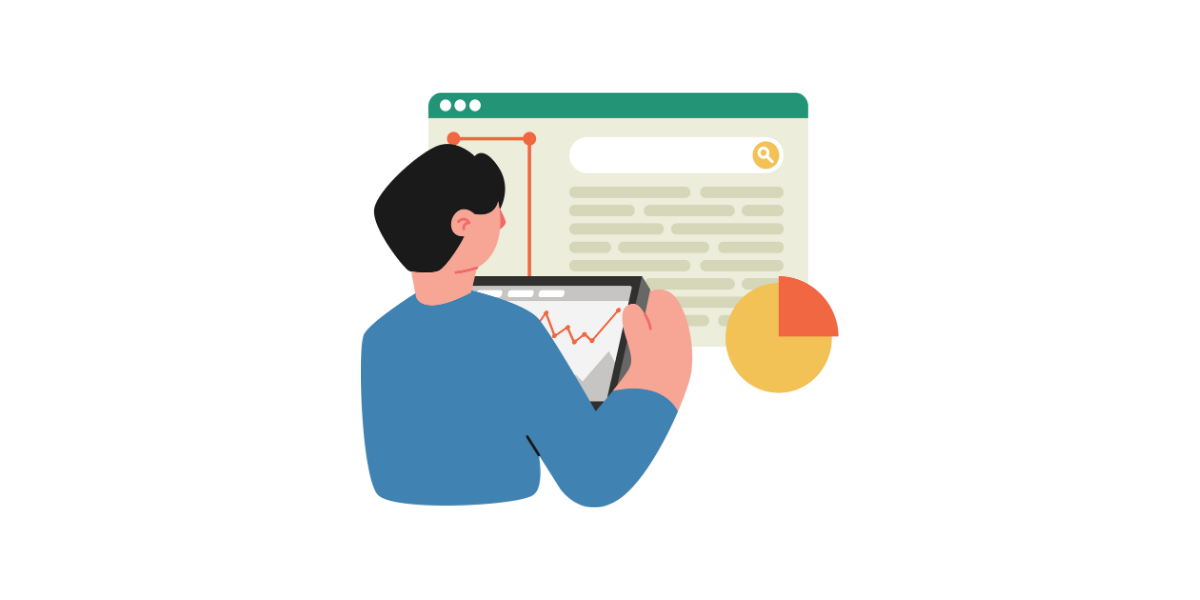 Grafik eines Mannes vor Daten Dashboards