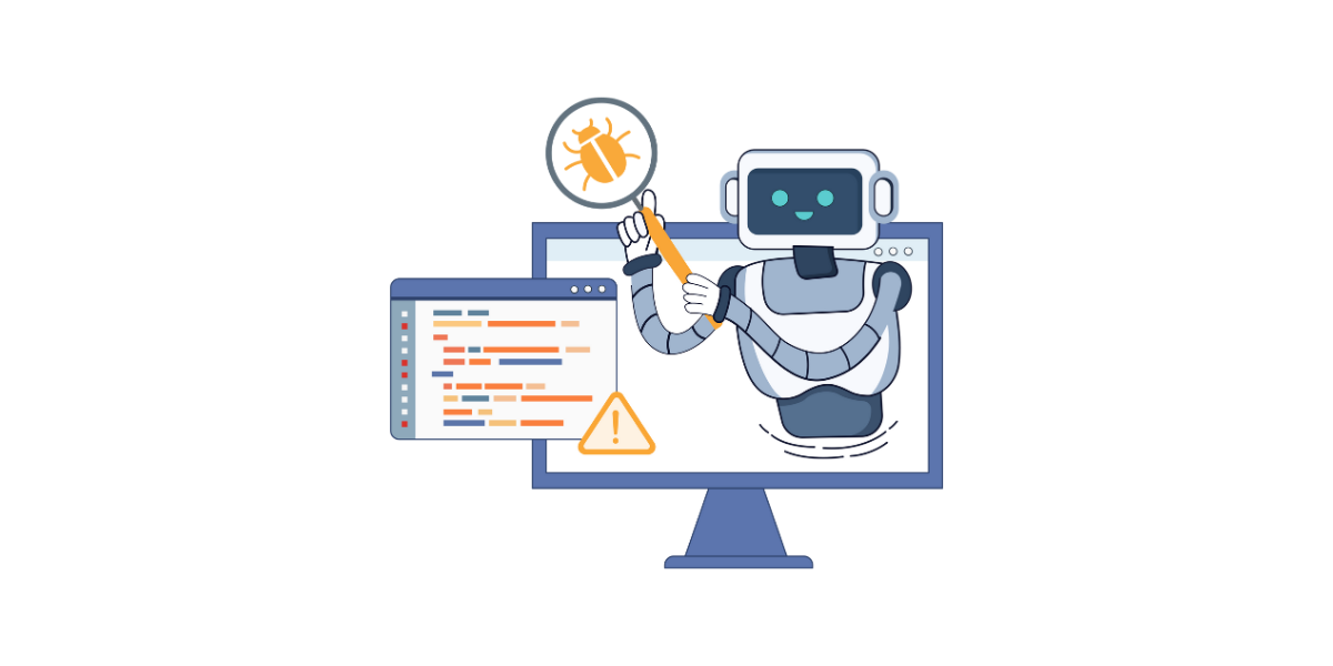 Grafik eines Roboters mit einer Lupe