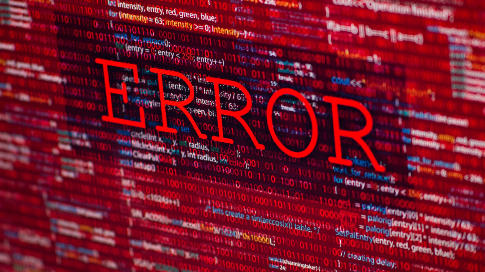 Error Schriftzug über Software Code