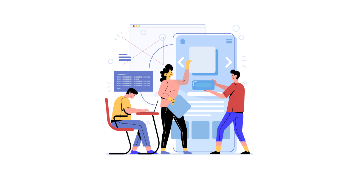UX Writing Grafik mit Charikaturen