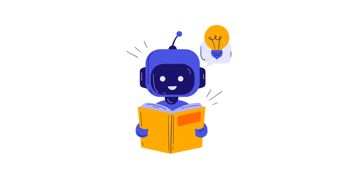 Grafik eines Roboters mit einem Buch