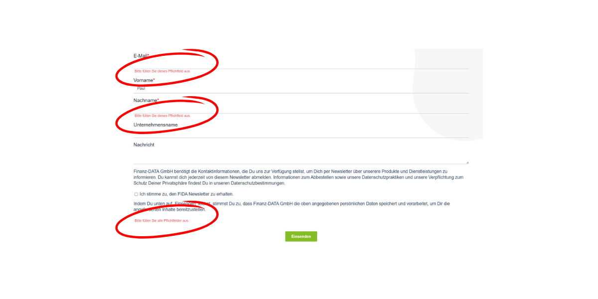Beispiel Fehlermeldung in Formular