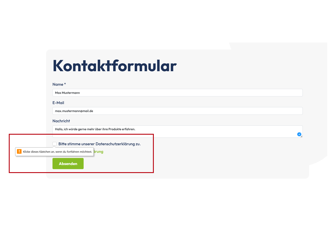 Fehlermeldung bei fehlendem Opt-In