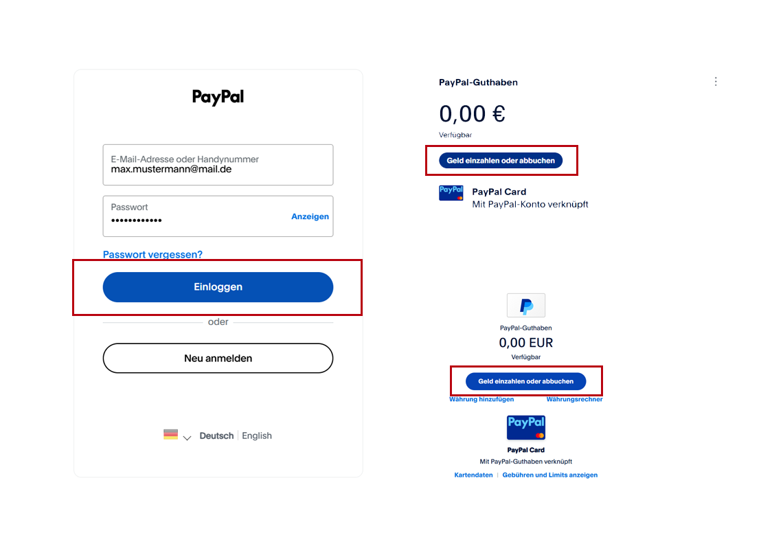 Beispiel für Konsistenz im UI von PayPal