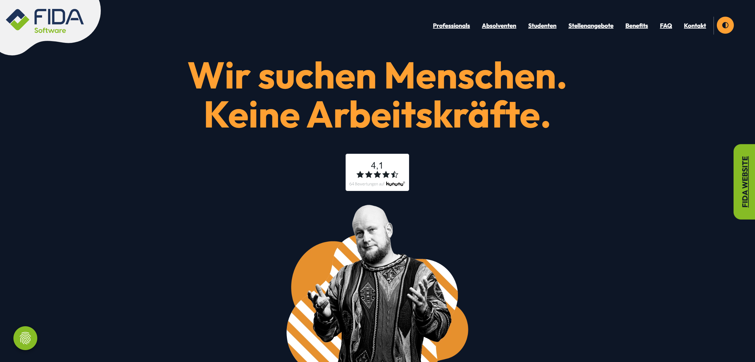 Screenshot von jobs.fida.de mit erhöhten Kontrasten