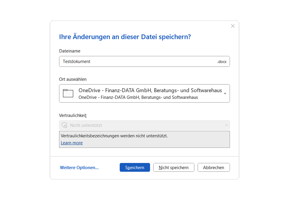 Aufforderung zum Speichern in Microsoft Word