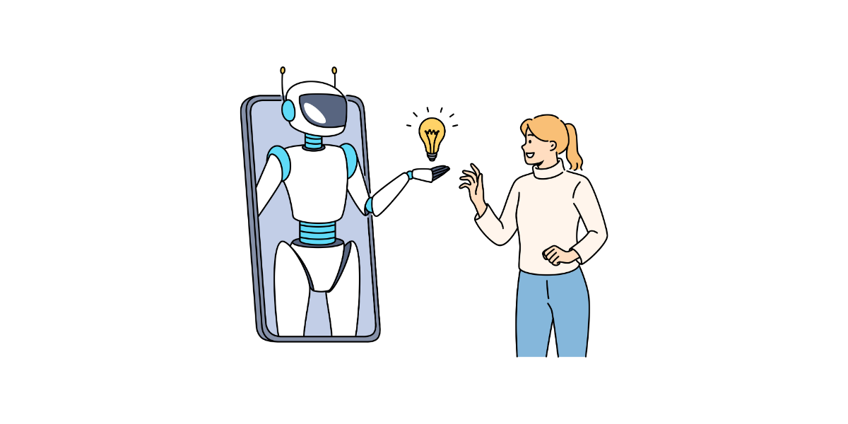 Frau mit einem KI Roboter