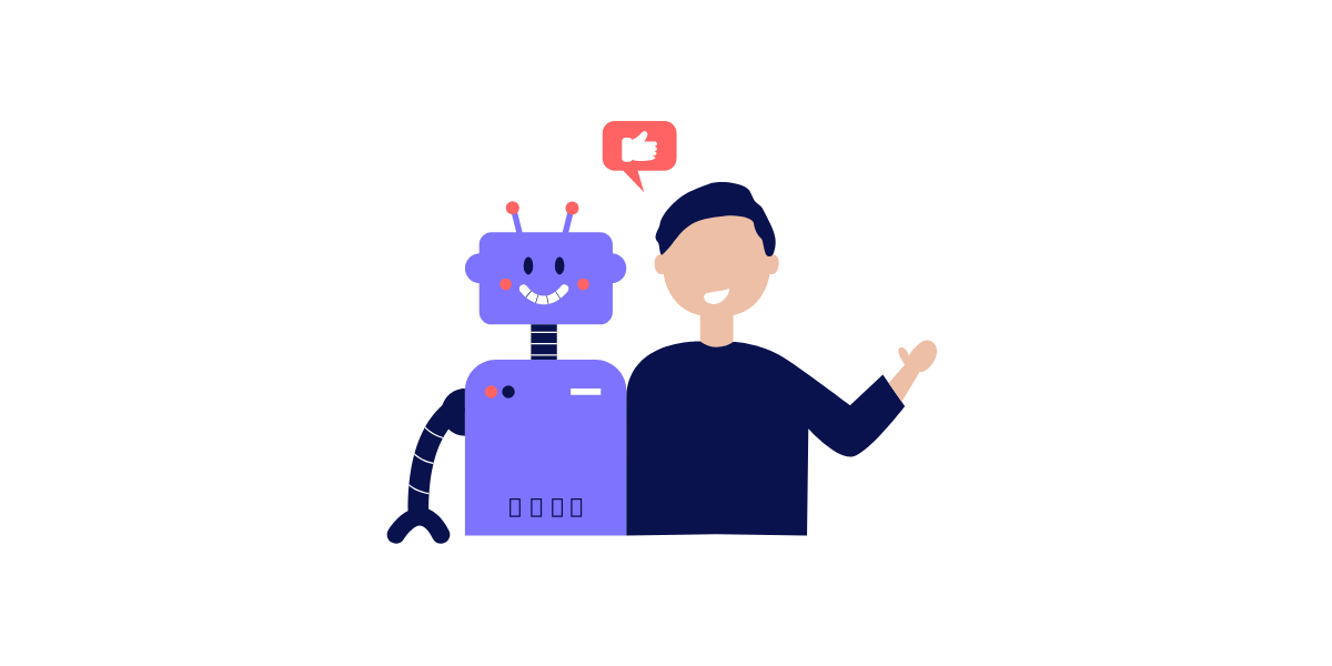 Illustration KI-Roboter mit einem Mann