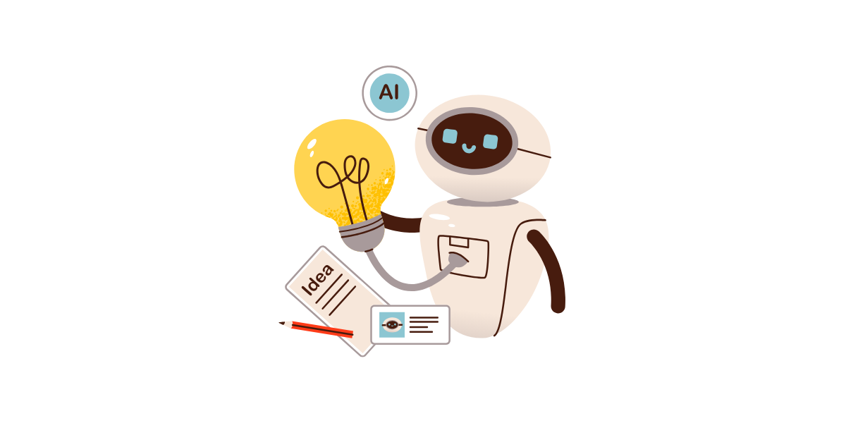 KI Roboter mit einer Glühbirne