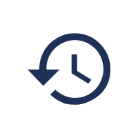 Ein Icon einer Uhr mit nach links zeigenden Pfeil als Symbol für Software-Modernisierung.