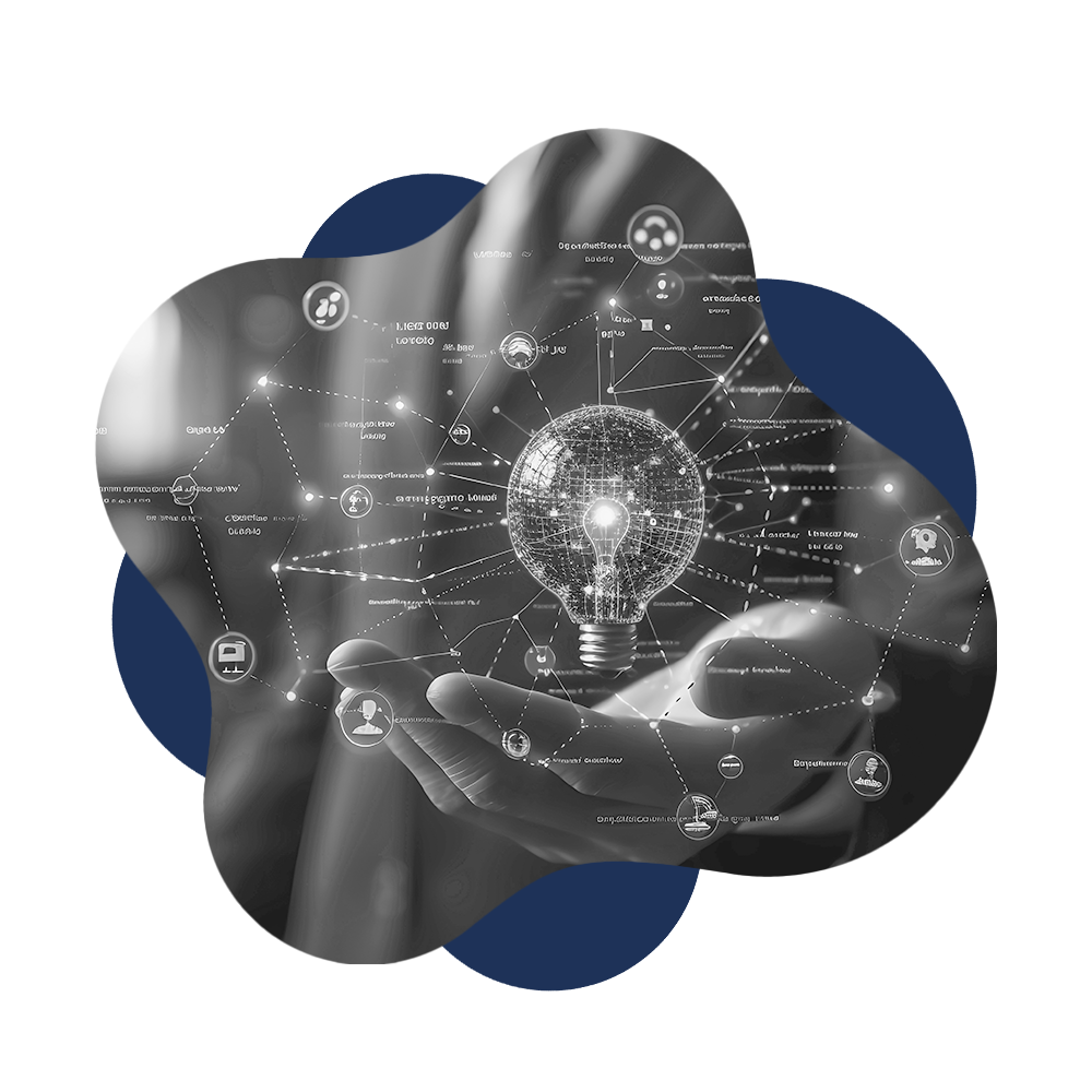 Glühbirne mit Netz aus Ideen