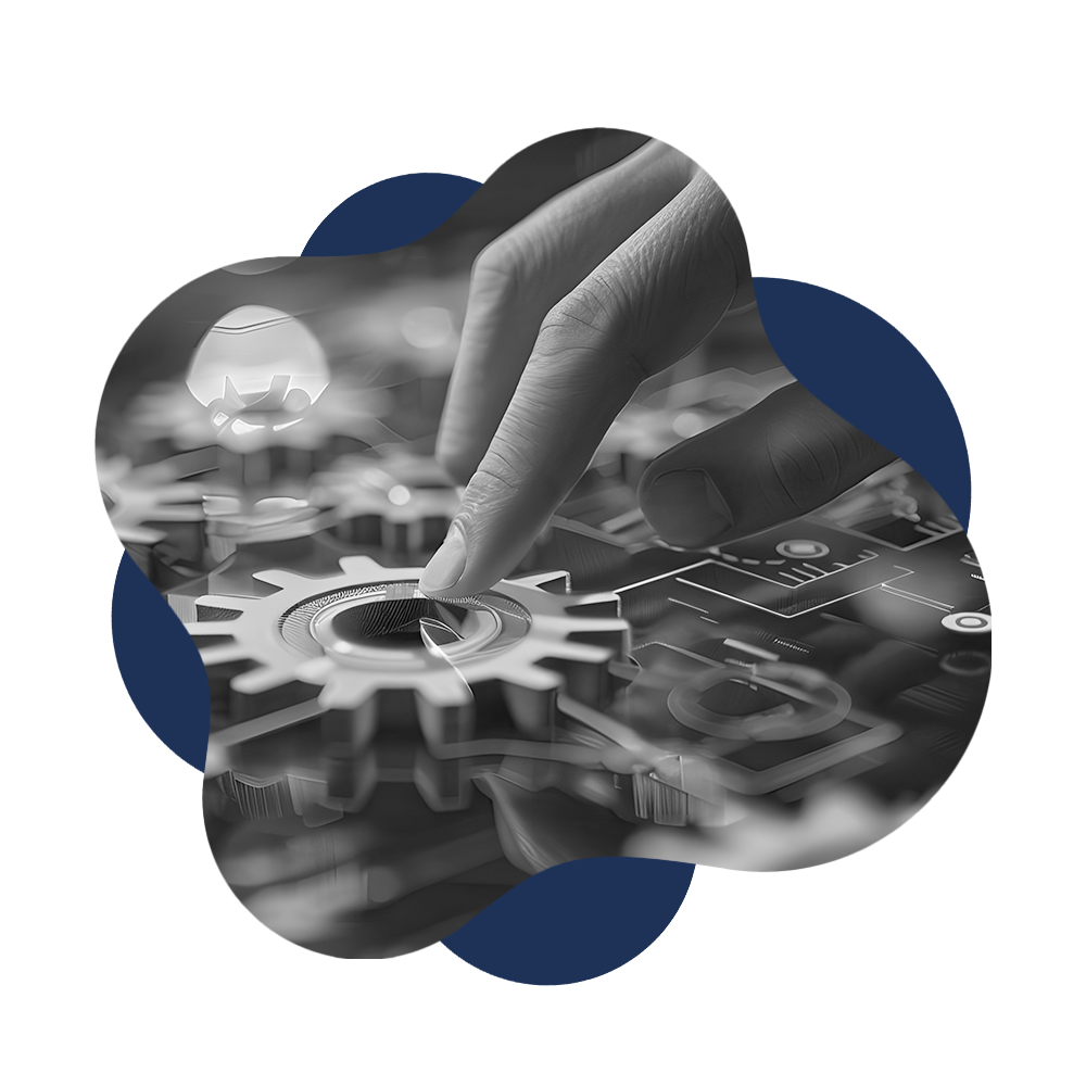 Eine Hand berührt ein zahnrad