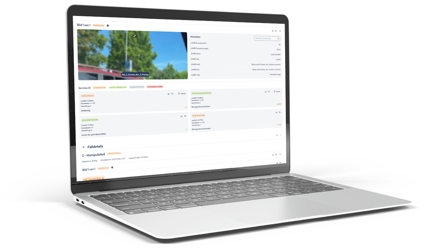 Laptop mit fraudify Interface im Display