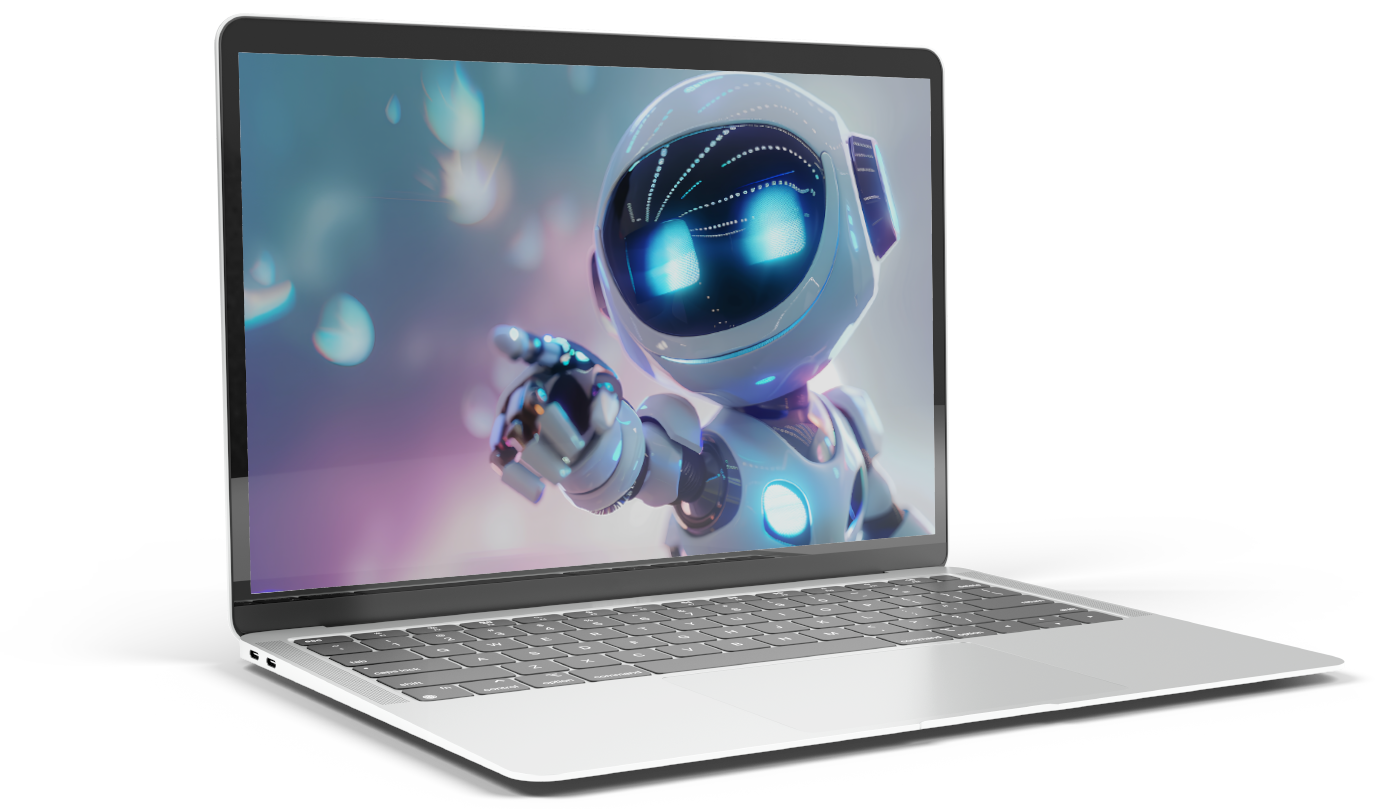Laptop mit KI Roboter im Display